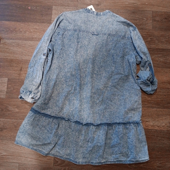 Denim Button Front Ruffle Mini Dress/Tunic - Plus Size 2XL - Picture 6 of 6